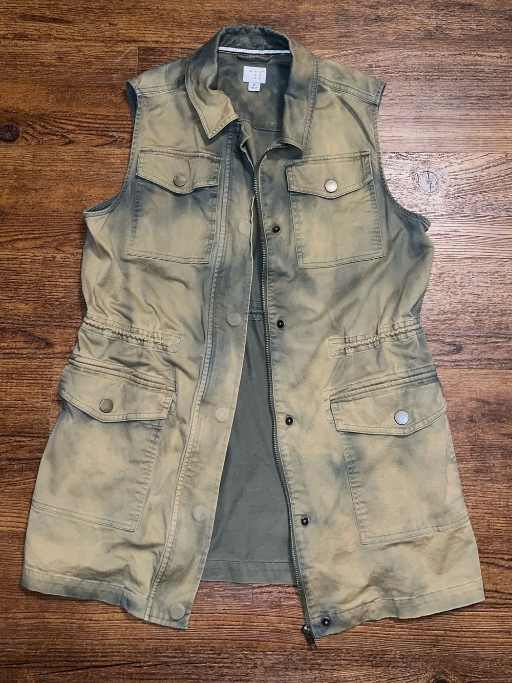 Utility Vest Khaki Army Green Cargo Sleeveless Clinch Waist Gorpcore Size M